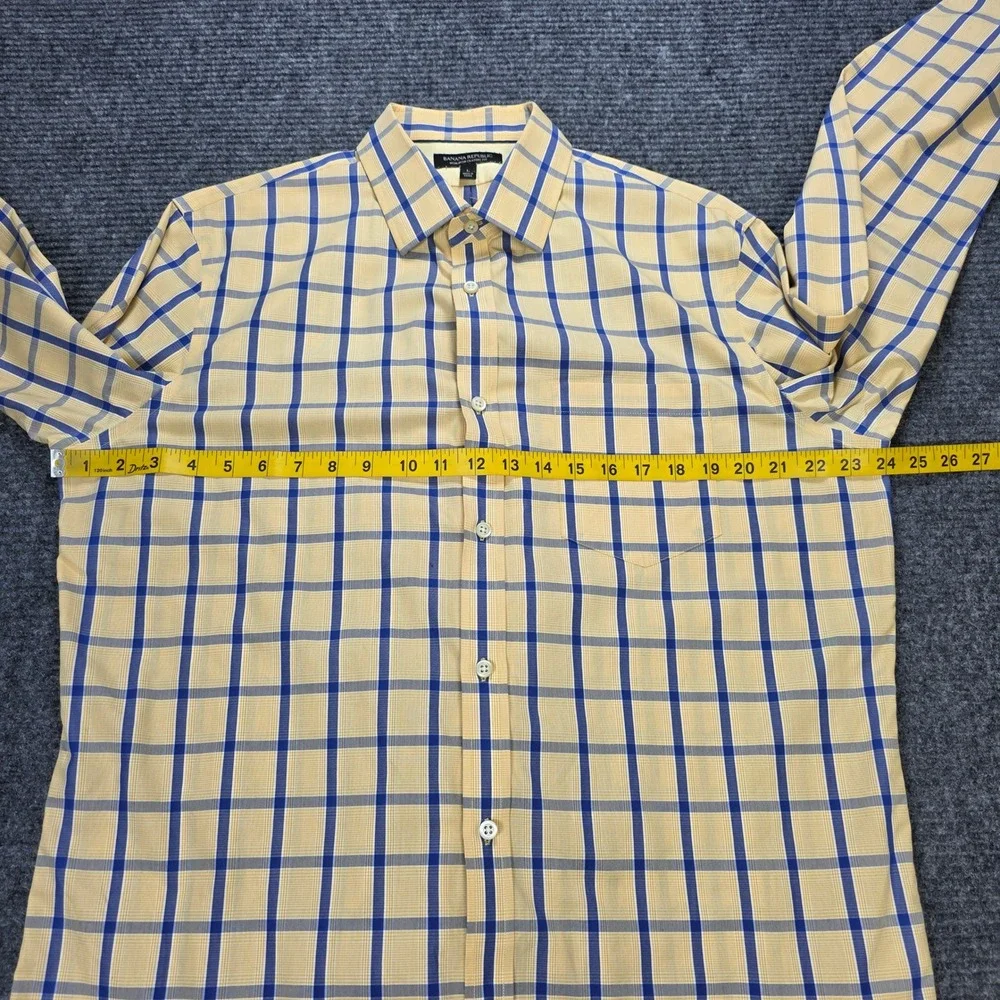 Banana Republic Plaid Classic Fit Shirt Men's Size L Yellow Blue Non-Iron Cotton
